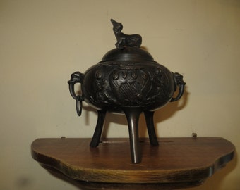 Vintage Bronze Koro  incense burner, ornate, foo dog lid, heavy