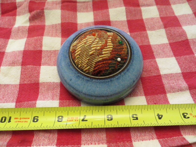 Pin Cushion with Ceramic Base.