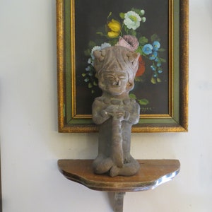 Aztec Mayan Clay Figurine, Mexican Folk Art, Horned Sculpture.