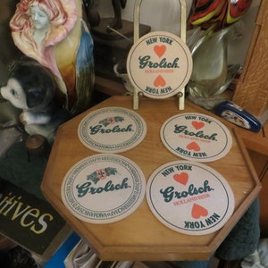 6 Vintage Grolsch bar mats, NY Loves Grolsch, 4&quot; double sided coasters, set of six