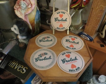 6 Vintage Grolsch bar mats, NY Loves Grolsch, 4" double sided coasters, set of six, Please Read Description