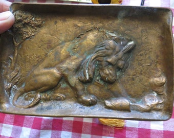 Antique Bronze Lion Decorative Art Tray Ornate High Relief Design, Please Read Description