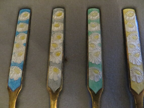 Danish A. Michelsen Sterling Silver Enamel Boxed 6 Spoons, Please