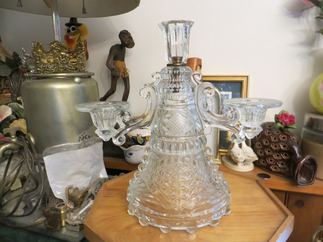 Vintage Glass Candelabra, Large Center Piece, Heavy Glass, Etsy