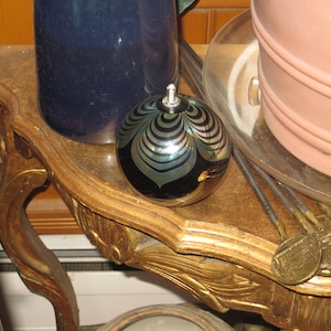 Stuart Abelman Iridescent Art Glass Spiderweb Oil Lamp , Please Read Description