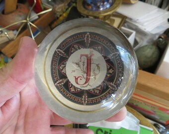 Letter J Paperweight, Domed, Vintage Glass, Please Read Description