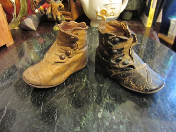 Antique Victorian Baby Shoes, Leather Baby Boots - image 1