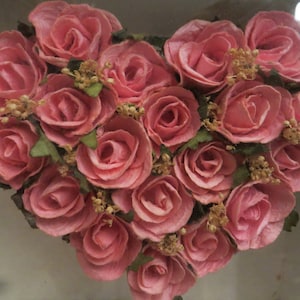 Roses, flower shadow box, wall hanger, heart shaped