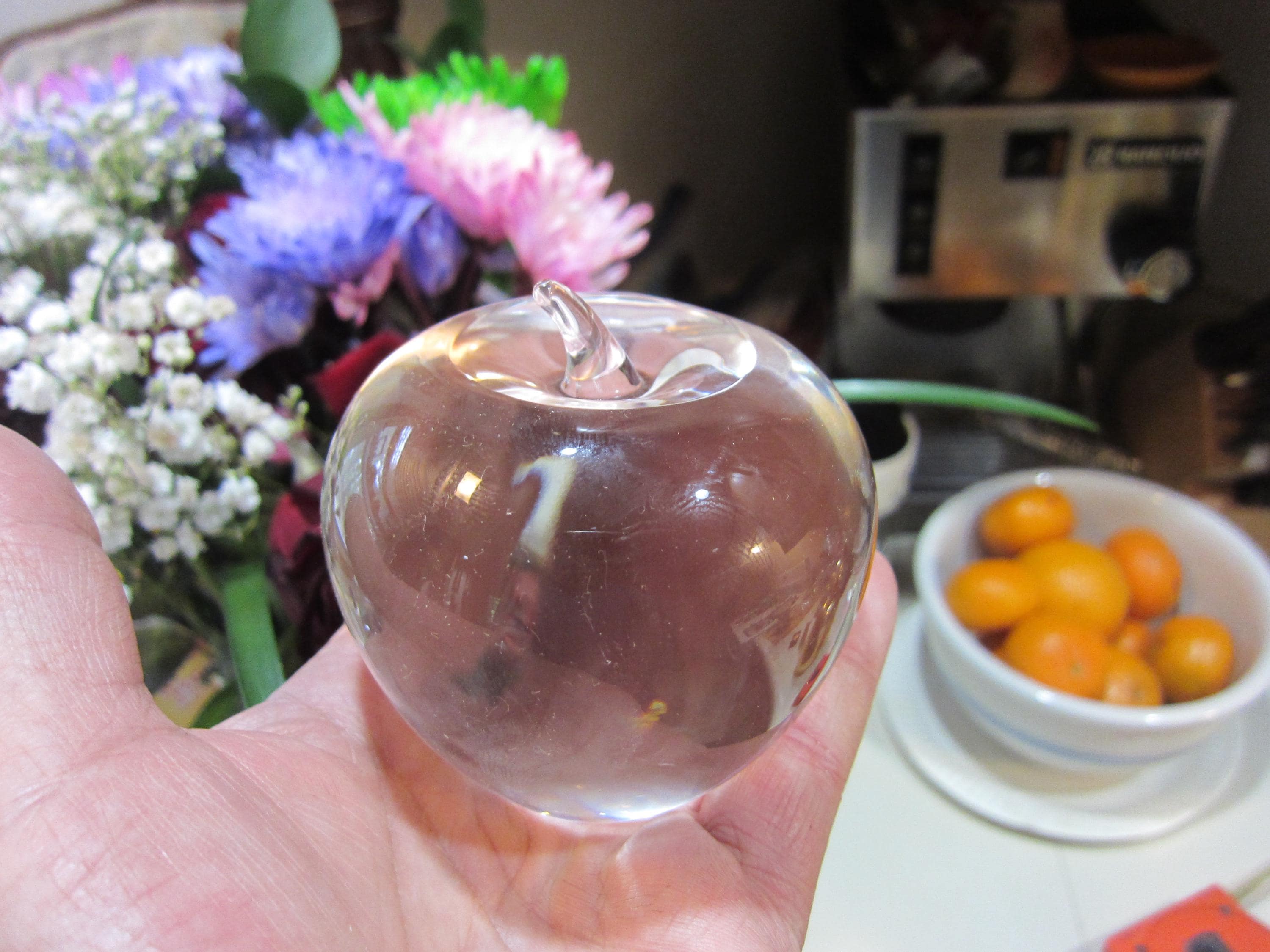 Tiffany Crystal Apple Art Glass Paperweight, Please Read