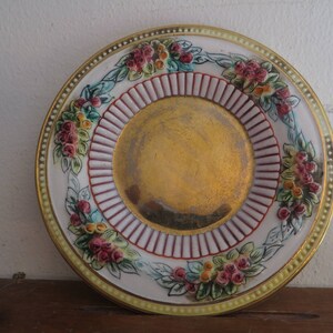 Trinket dish, collectors plate, numbered Italy, fine china pottery, flower decor