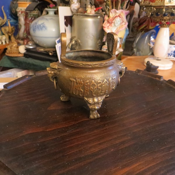 Vintage 3 legged Censer, Bronze Brass Incense Burner, Ornate, Solid