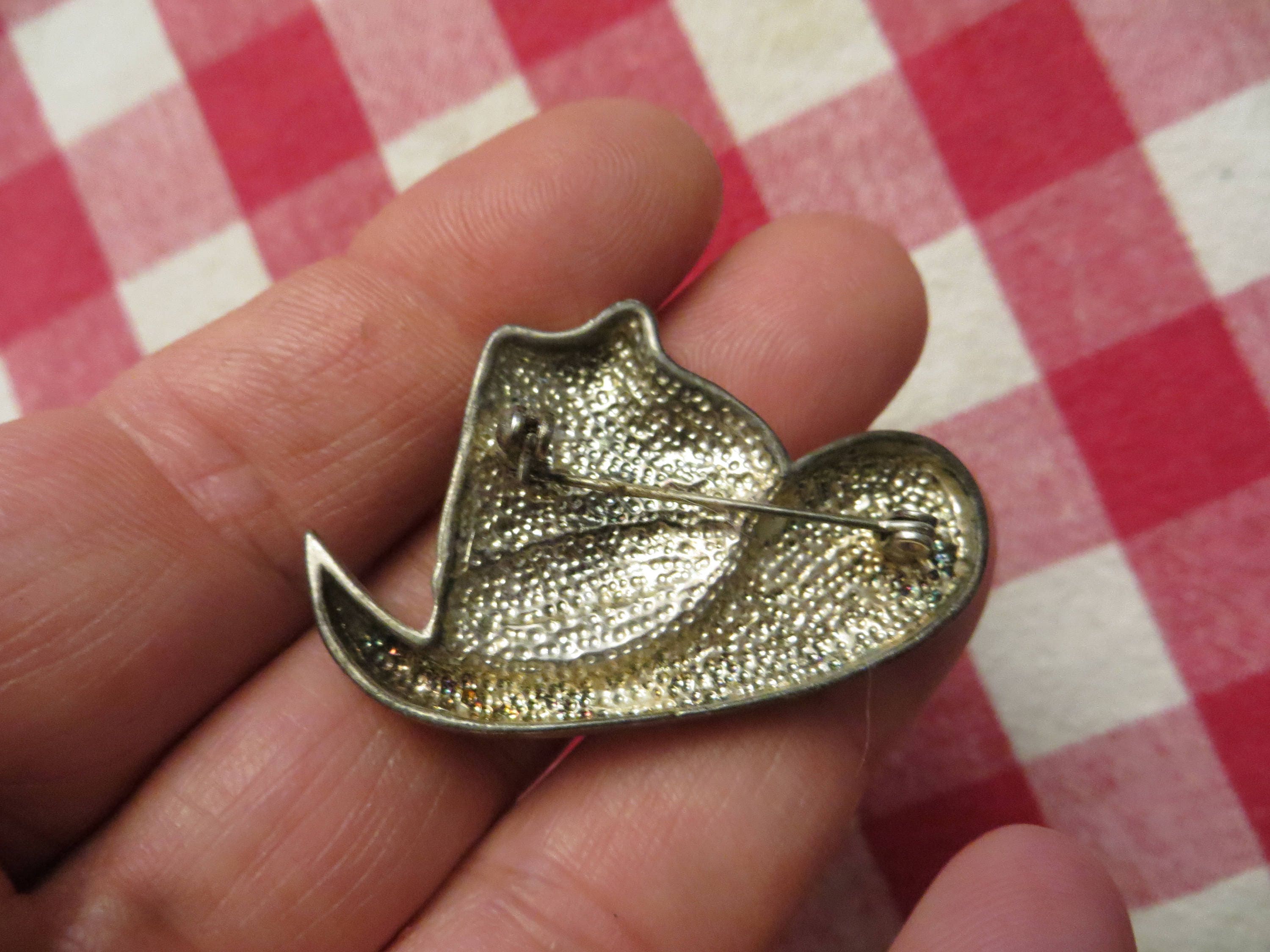 Vintage Red Cowboy Hat Pin Jewelry Rhinestones Enamel Brooch Etsy