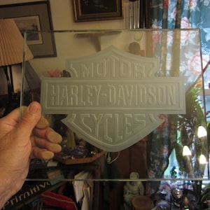 Harley Davidson Motor Cycles Sign, Plaque, Etched Frosted