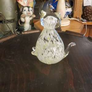 Art Glass Cat Figurine, Vintage Sculpture