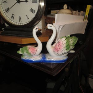 Swan Figurines, love swans, pottery art, vintage
