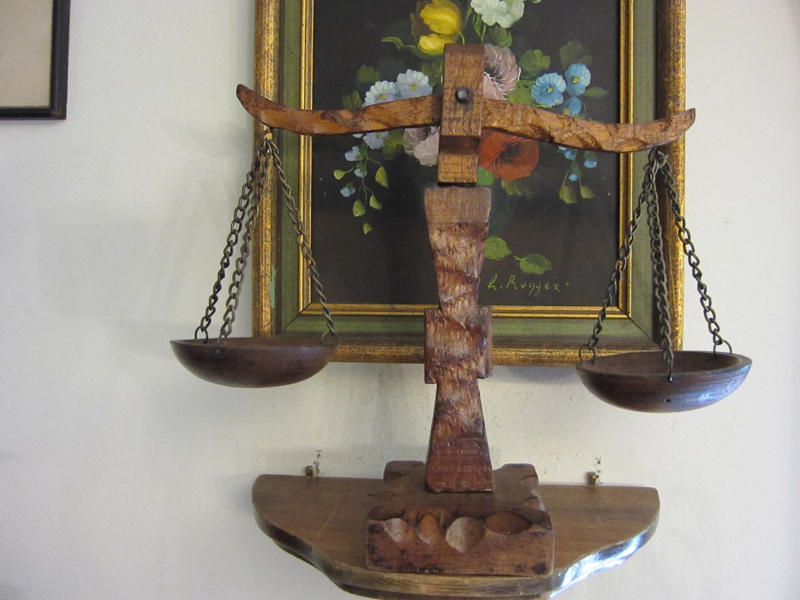 Vintage Mid Century Wood Balance Scale Etsy