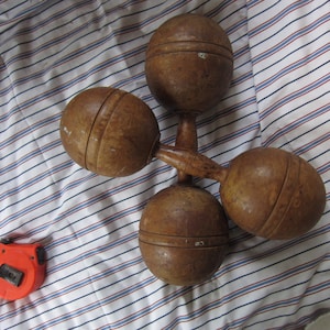 Antique Wood Hand Weights, Dumbbell Pair 3&4+ Pounders
