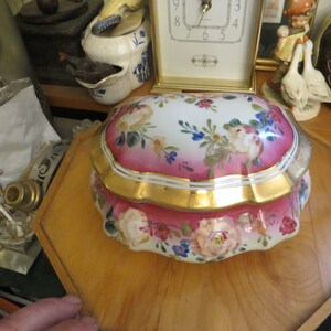 Porcelain Dresser Box, Vintage, Lidded, Floral