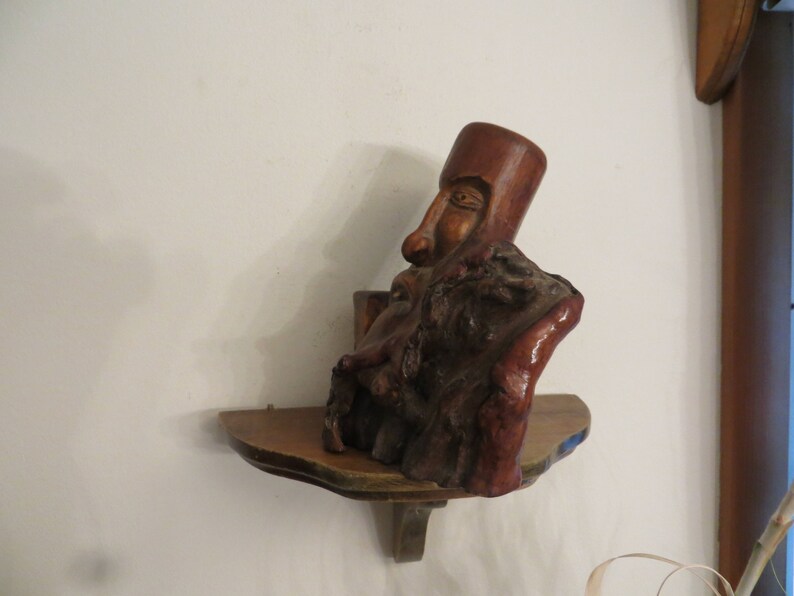 Wooden Face, Incense Carved Wood Tree Trunk Candle Holder