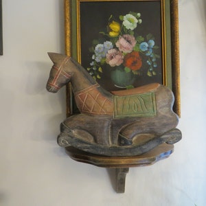 Carved Wooden Rocking Horse, Vintage, nursery kids room,