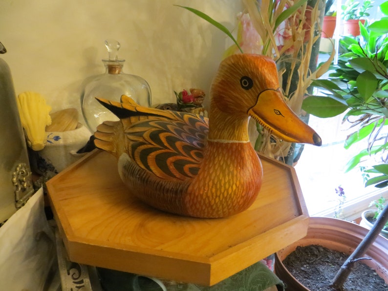 Carved Wood Duck Drake Vintage Decoy Hand Painted