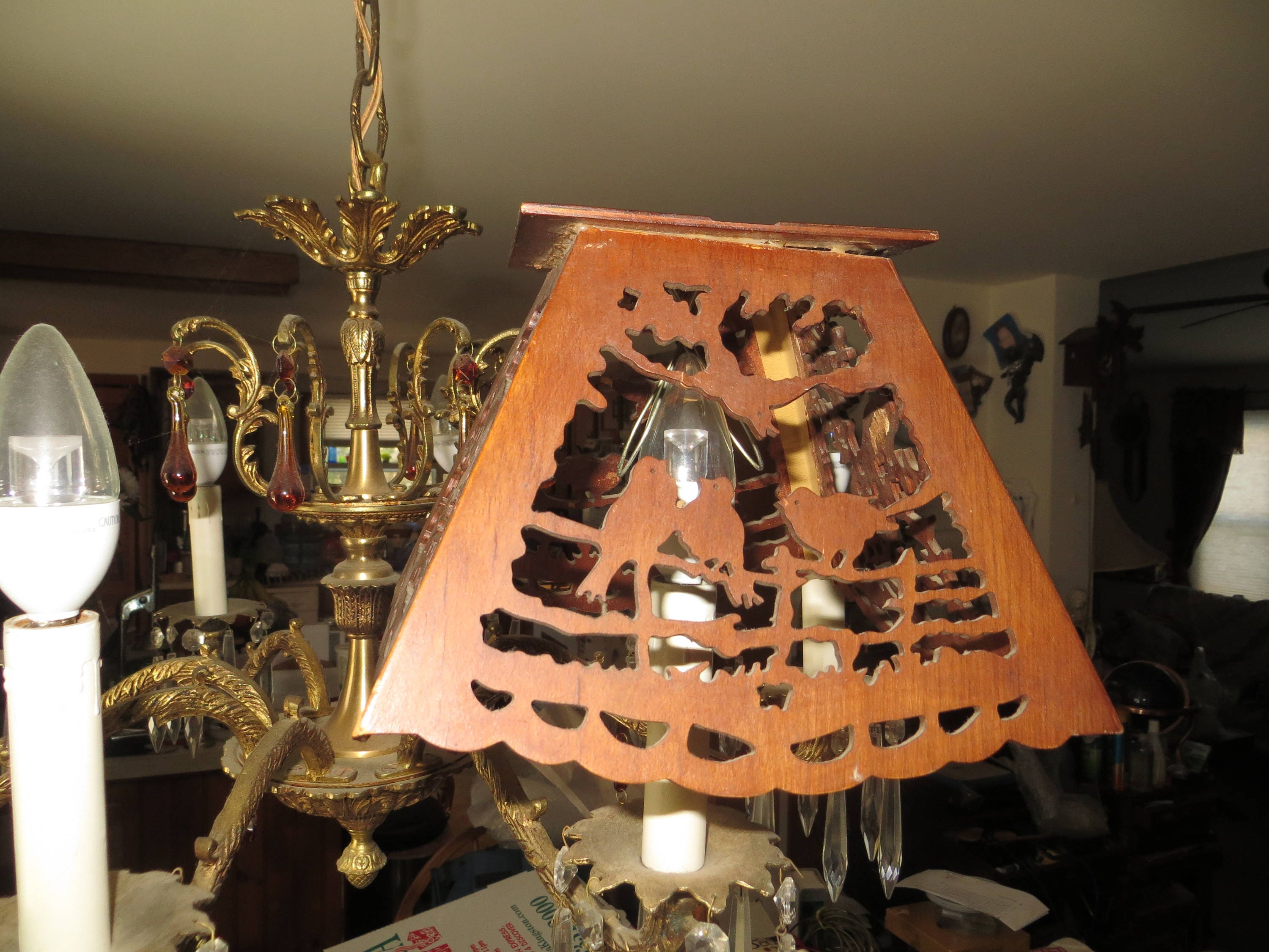 Antique Adirondack Wood Lamp Shade. Birds Peacocks - Etsy