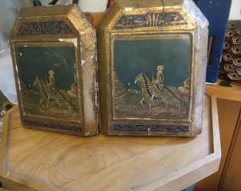 Vintage Shiek bookends on horseback, folding, chalkware book ends., Please Read Description