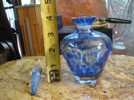 Vintage Deep Blue Clouds Art Glass Perfume Bottle - image 4
