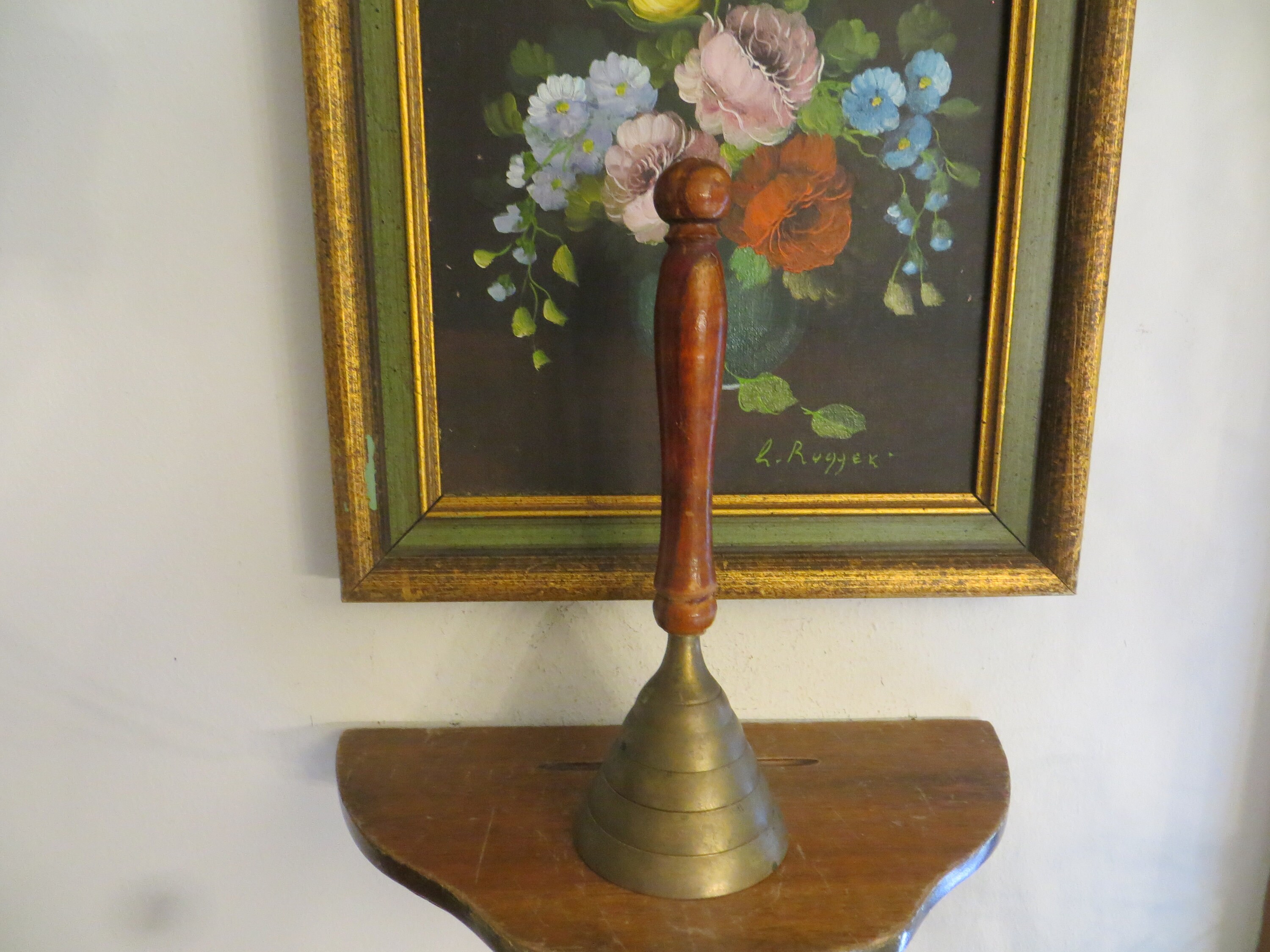 8 Tall Brass School Bell with Wooden Handle