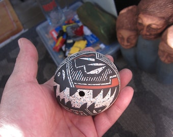 Emil Chino Acoma Pueblo Native American Hand Painted Signed New Mexico Seed Pot, Please Read Description
