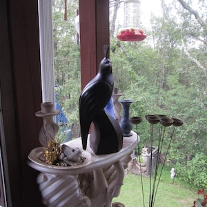 Mid Century Hard Wood Parrot Figurine, Hand Carved Cockatoo