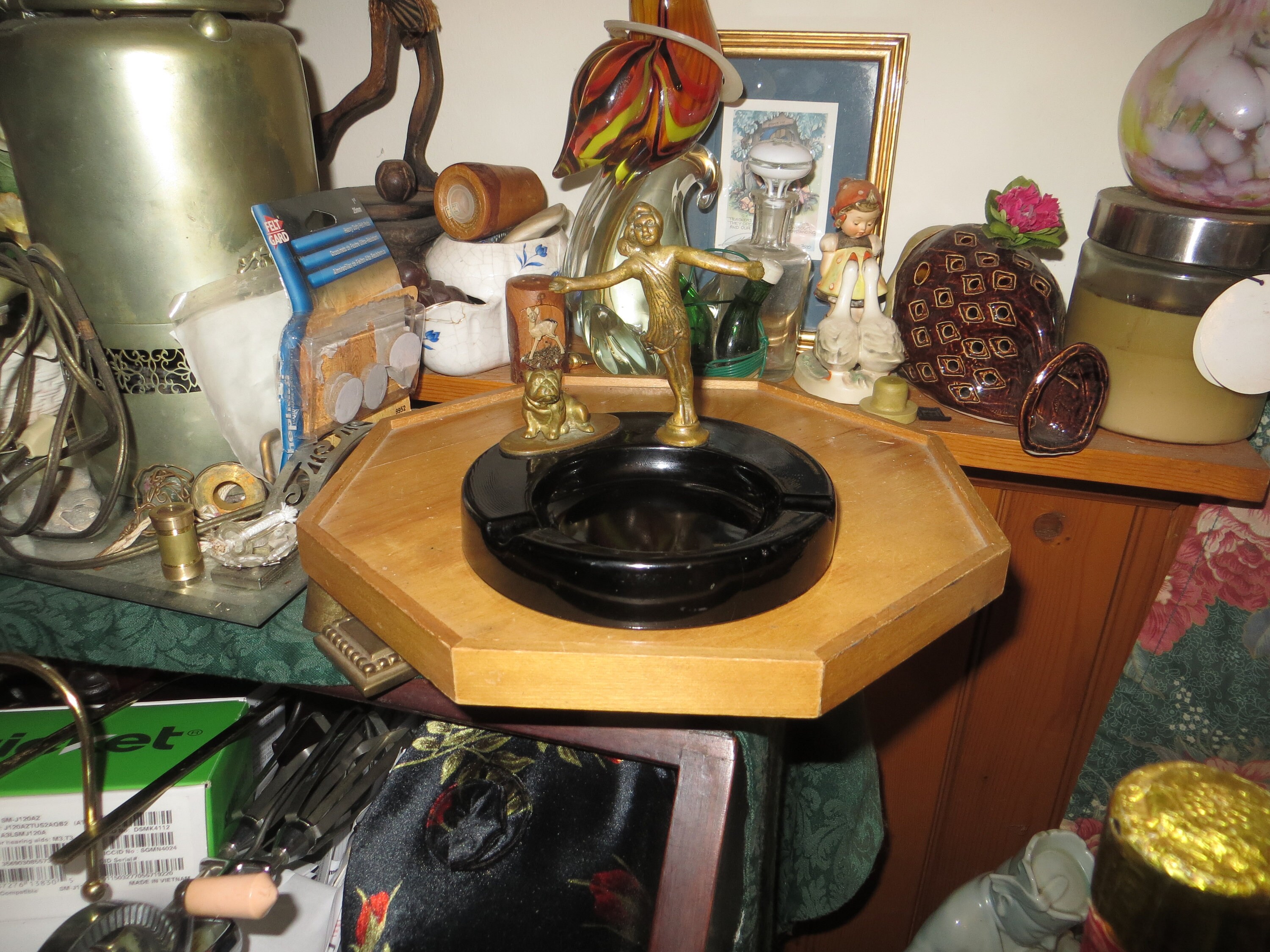Art Deco Black Glass the Good Fairy Figural Ashtray With