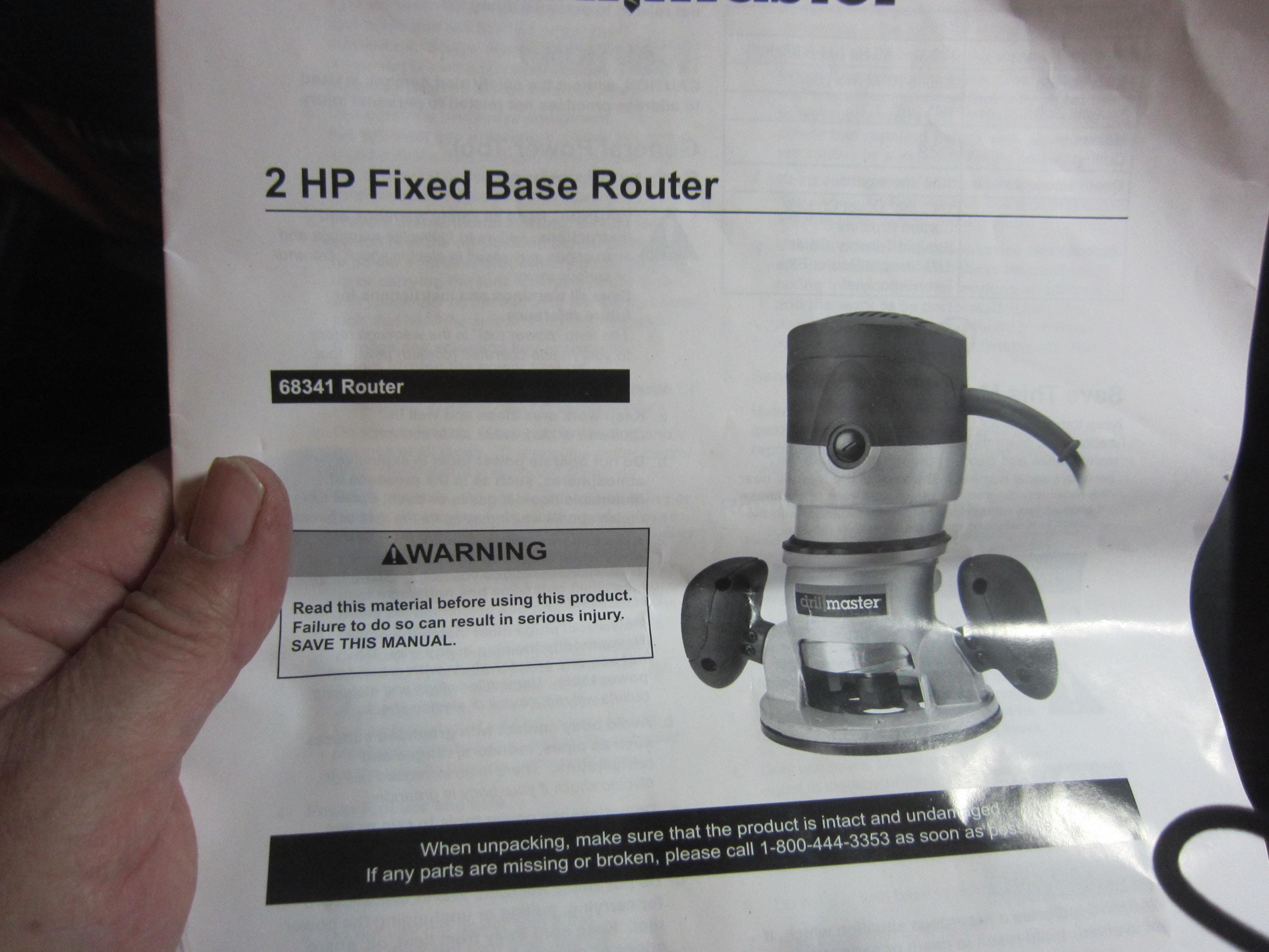 Y★ Drill Master 2 HP Fixed Base Router 68341, 28000RPM, 120V, 11amp