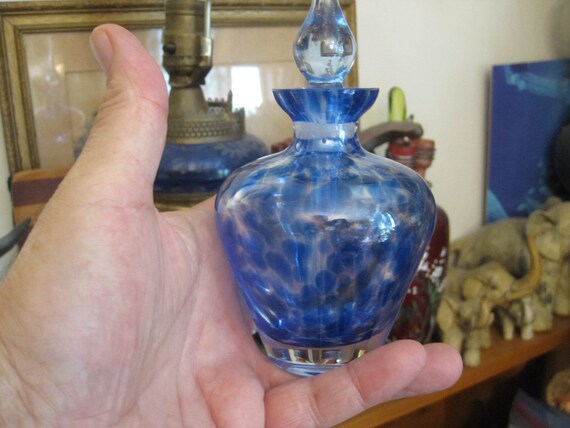 Vintage Deep Blue Clouds Art Glass Perfume Bottle - image 10