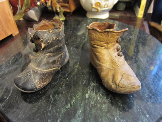 Antique Victorian Baby Shoes, Leather Baby Boots - image 4