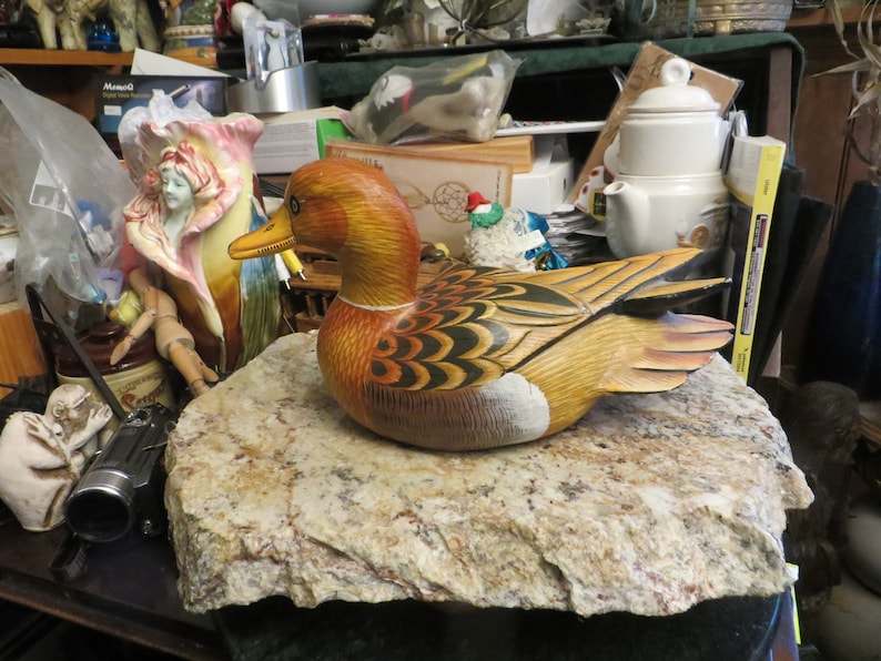 Carved Wood Duck Drake Vintage Decoy Hand Painted
