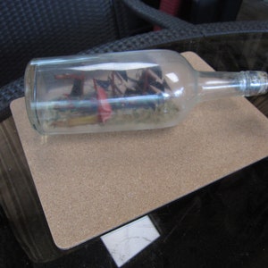 Vintage Pirate Ship in a Bottle - Sail Ship in a Bottle - Nautical Decor Signed & Dated 1932