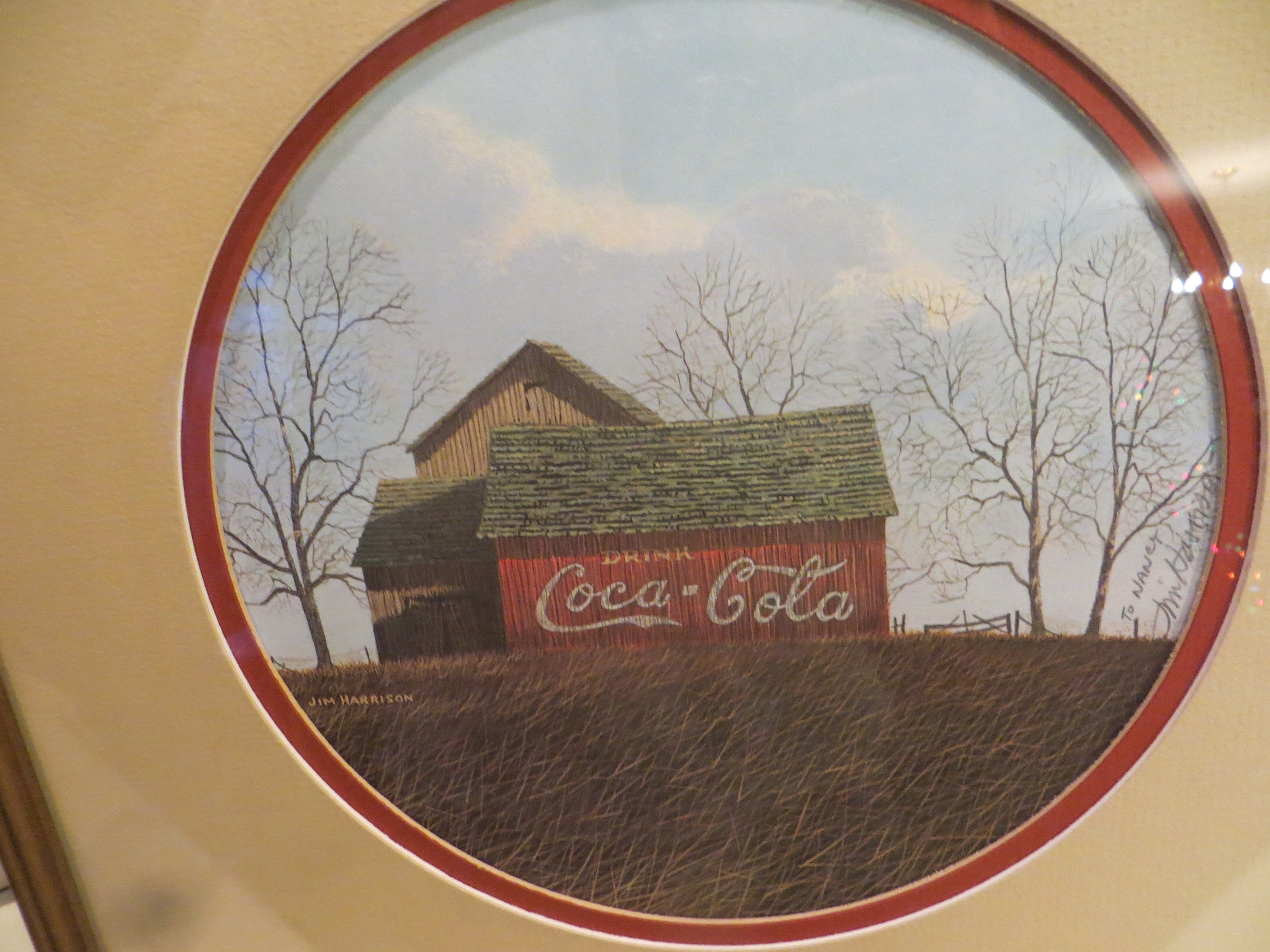 Fun Framed Jim Harrison Signed Coca Cola Print, To Nancy, Please Read Description
