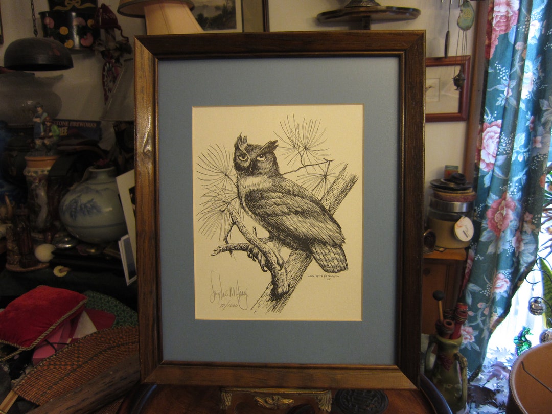 Signed Owl Reprint, Framed Bird of Prey, Please Read Description - Etsy