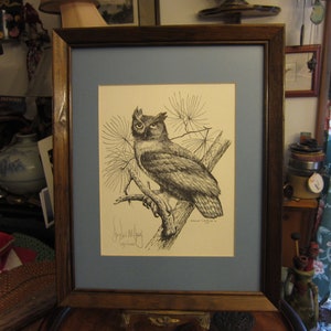 Signed Owl Reprint, Framed Bird of Prey