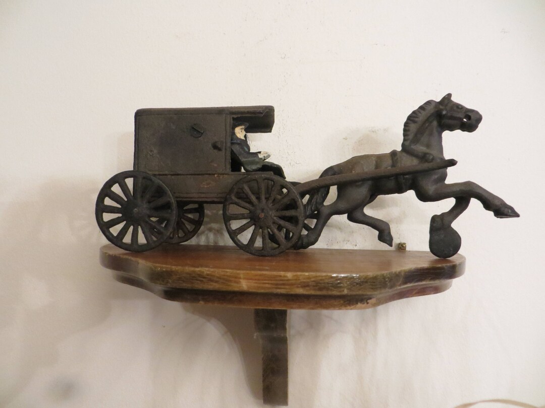 Antique Cast Iron Horse and Buggy Toy Hand Painted Antique Cast Iron