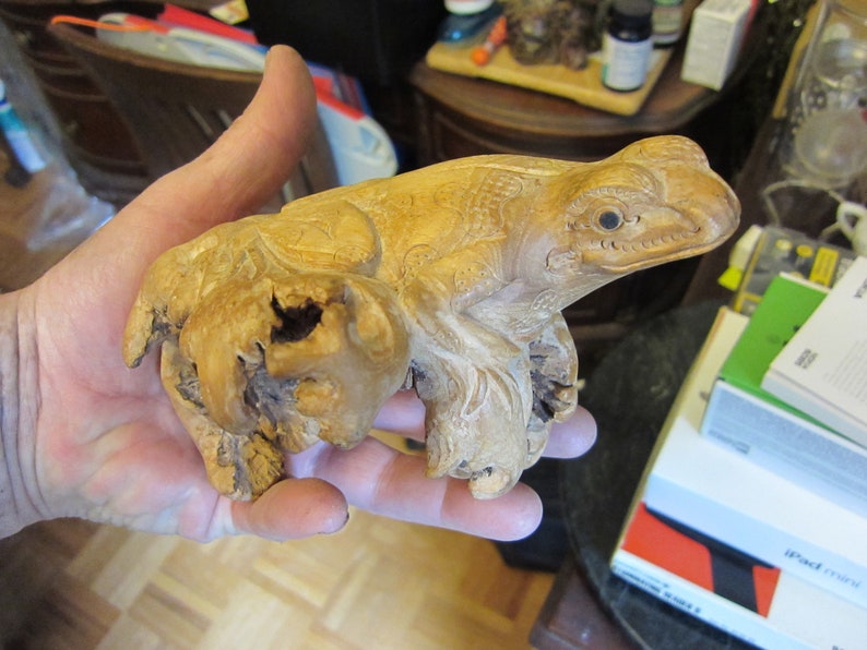 Driftwood Frog Sculpture 7 carved
