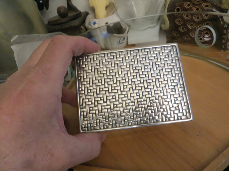 Old Silver Plated Trinket Box w weaved top vintage