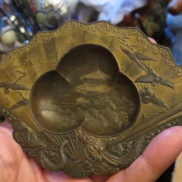 Antique Japanese Meiji Period Copper Brass Wash Tray w/ Birds