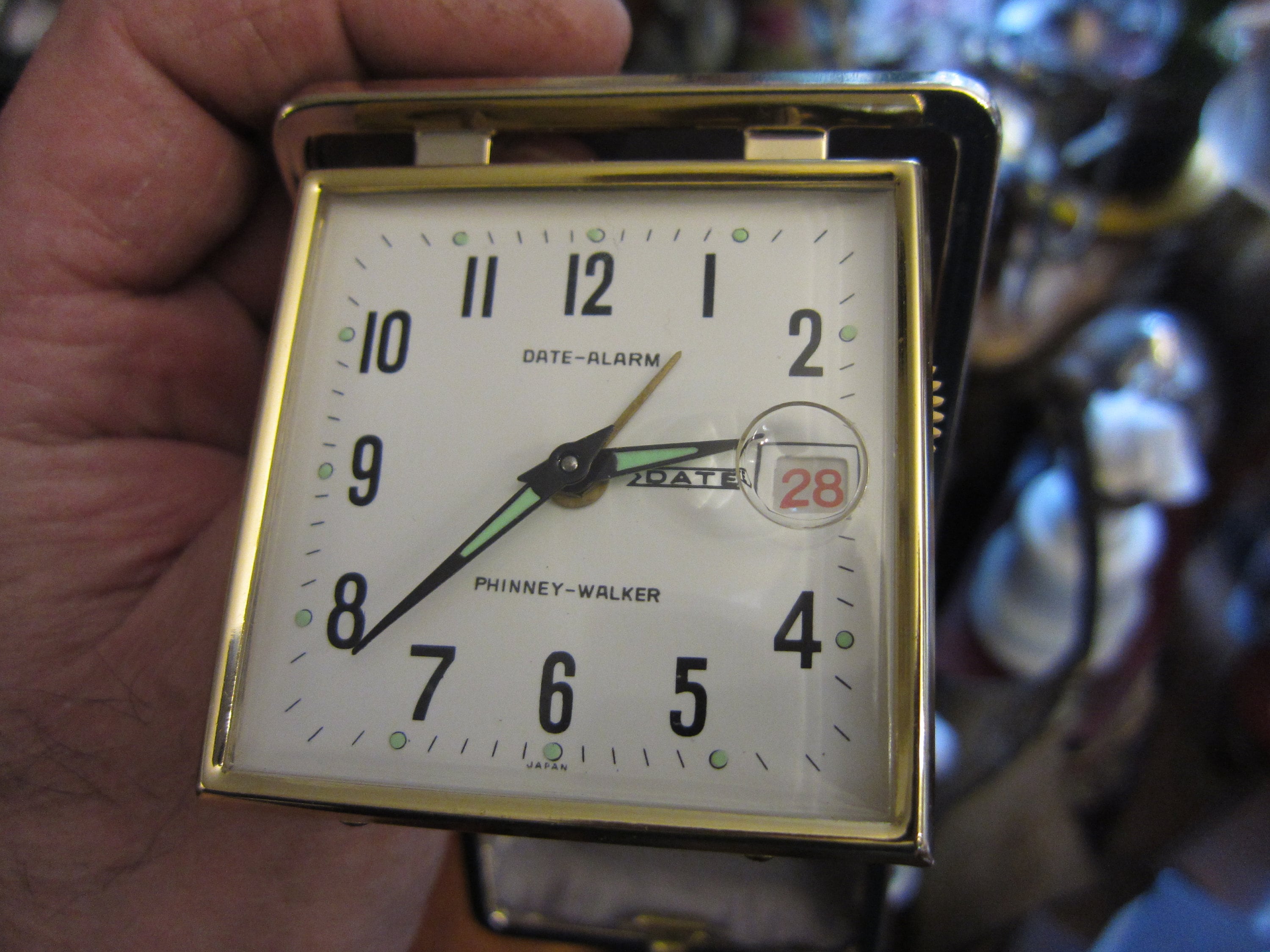 Vintage Phinney Walker Date Alarm Windup Clock Made in Japan 1950s