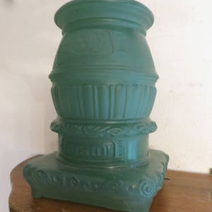 Vintage green glass potbelly stove lamp base part