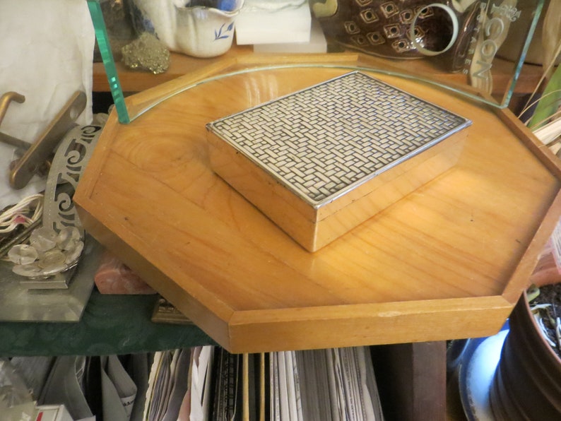 Old Silver Plated Trinket Box w weaved top vintage