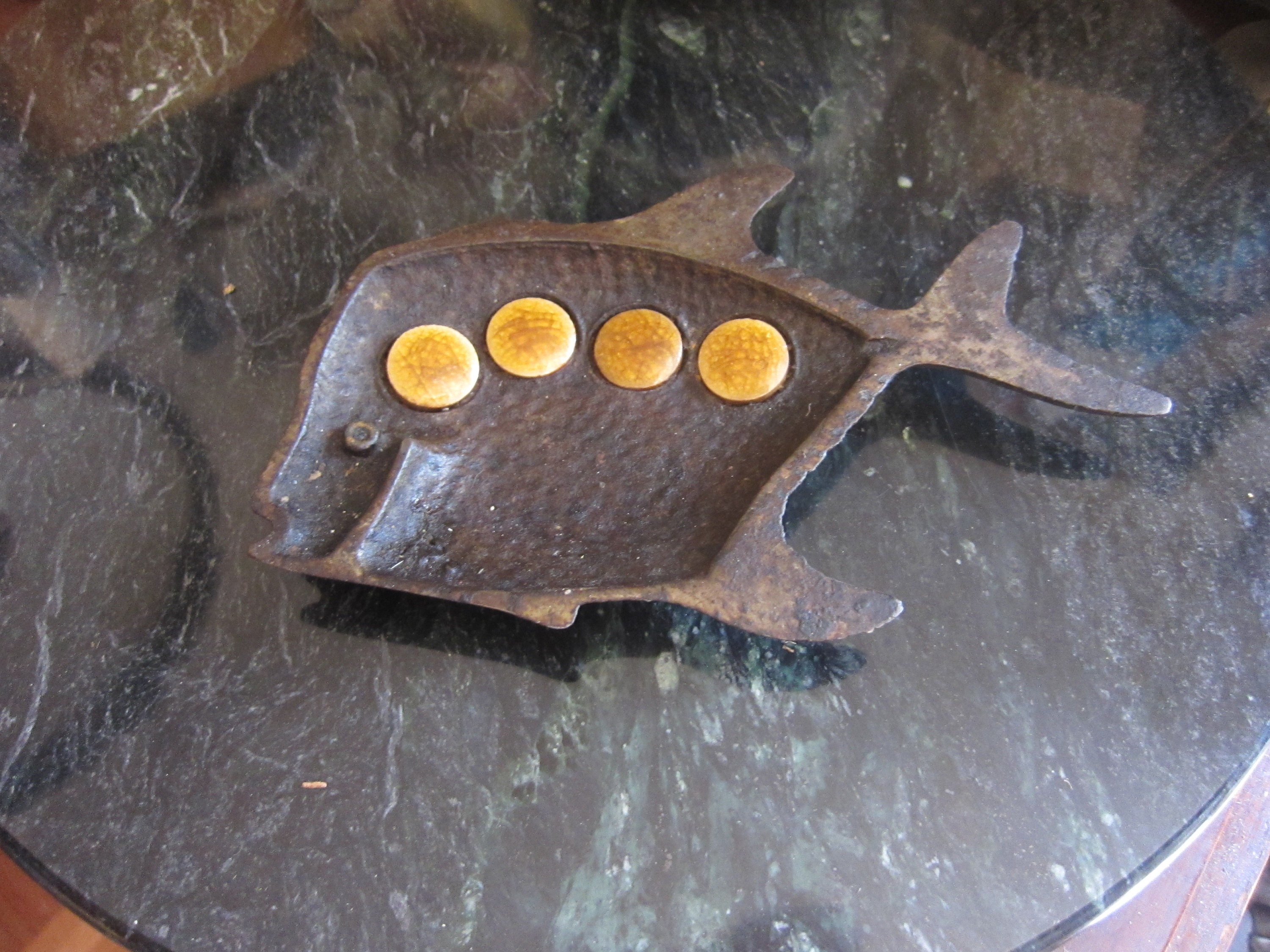 Vintage Cast Iron Fish Dish 6.75” Hand Forged Details of Scales Tail & Head