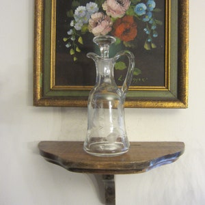Vintage glass cruet bottle, flower, glass stopper.