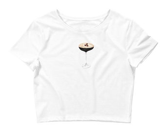 Espresso Martini Baby Tee com miçangas; Camiseta de bebê inspirada vintage; Camiseta gráfica para bebê; Camiseta gráfica pintada à mão, camiseta com contas à mão